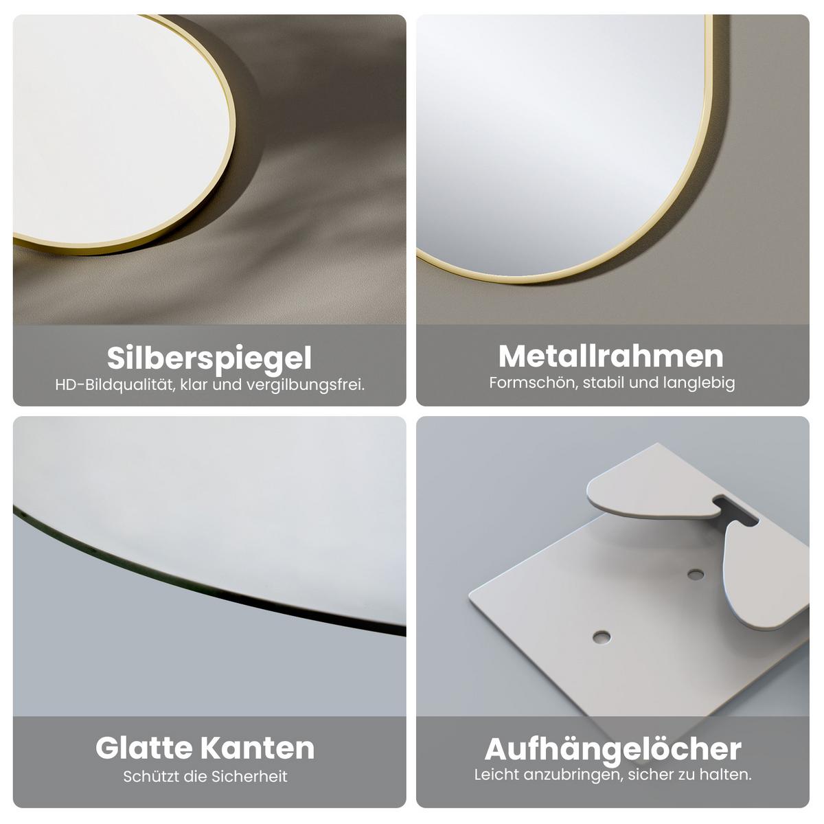 WANDSPIEGEL Glasspiegel Oval Gold 70/50/2 cm - Goldfarben, Glas (50/70/2cm) - EMKE