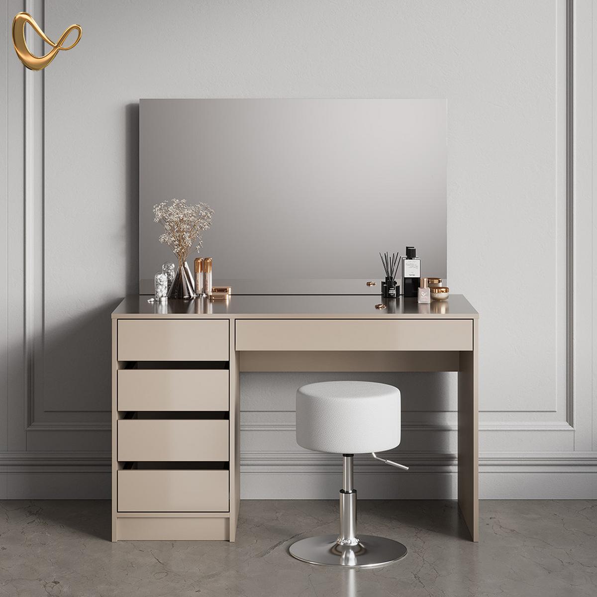 SCHMINKTISCH Imola Greige 120 cm mit Hocker - Greige, Holzwerkstoff (120/75/55cm) - Livinity®