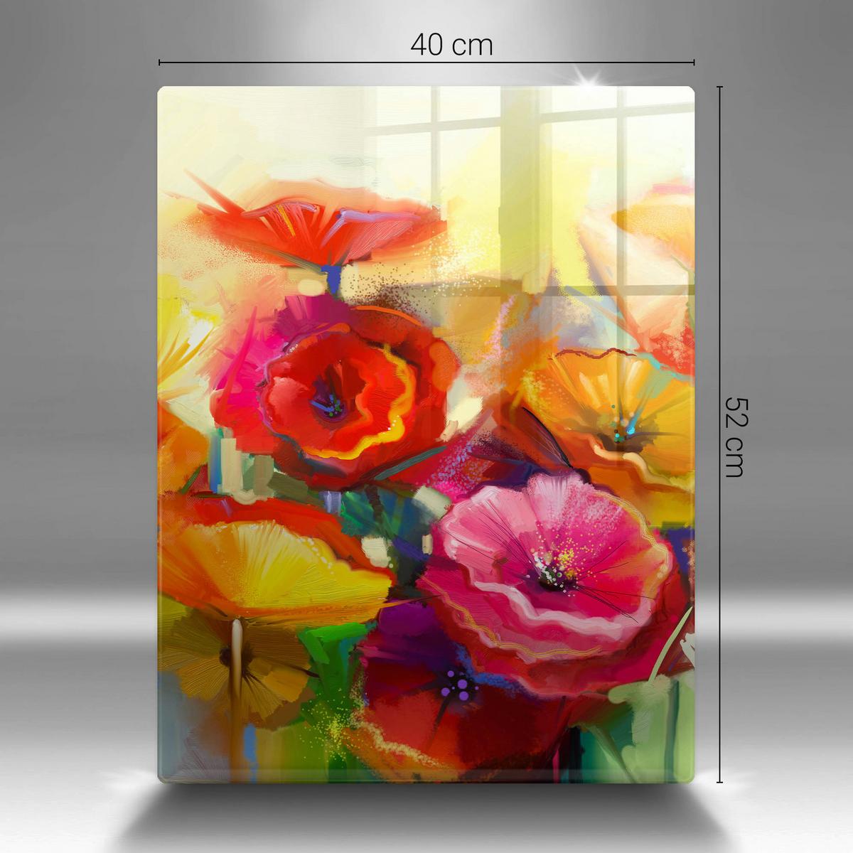 GLASPLATTE 40x52 cm Bunte Gemalte Blumen - Grün, Glas (40/52cm) - Wallfluent