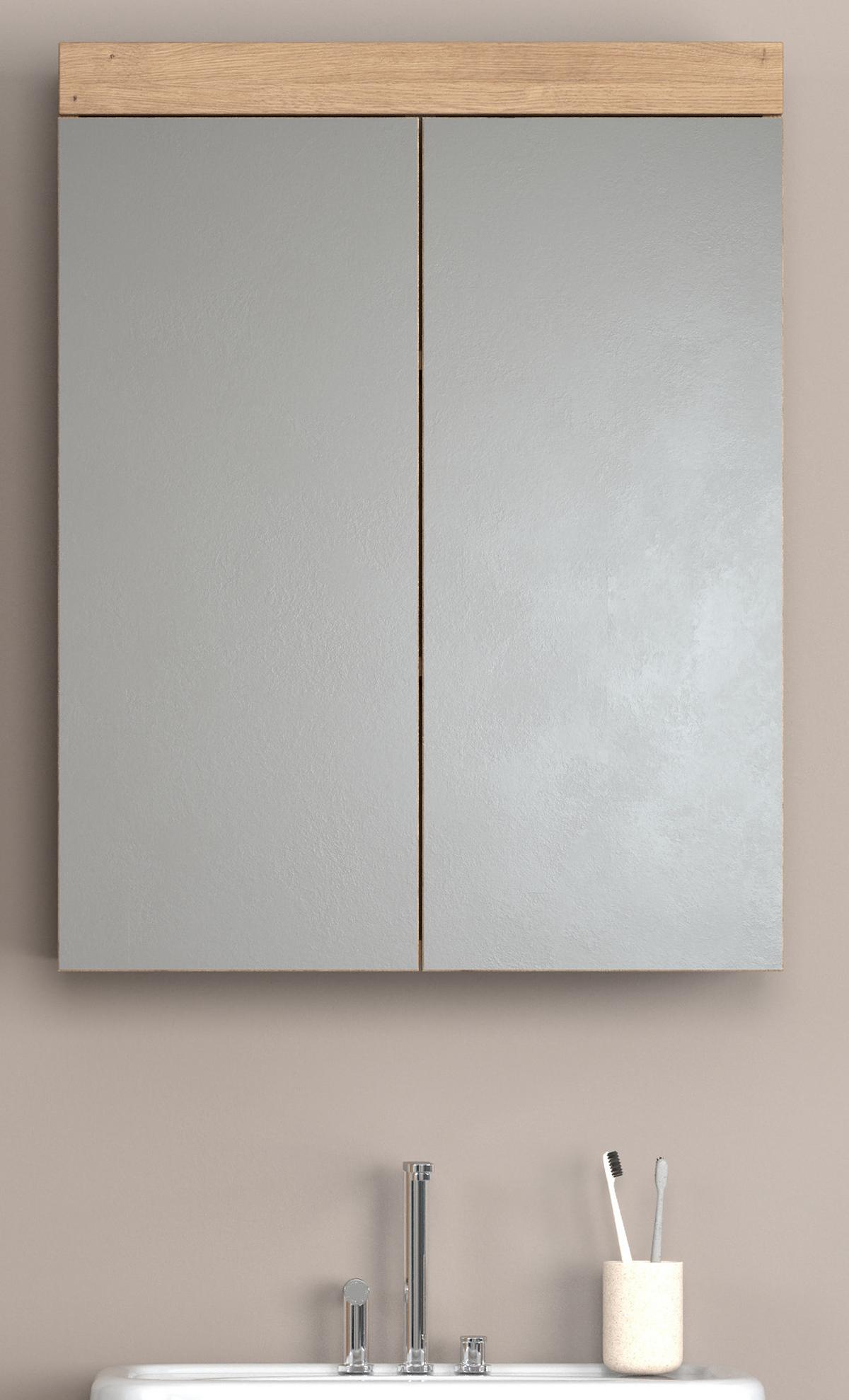 SPIEGELSCHRANK Asteiche 60 x 77 cm, Badschrank 2-türig - Eichefarben, Glas/Holzwerkstoff (60/77/17cm) - Top.Furn