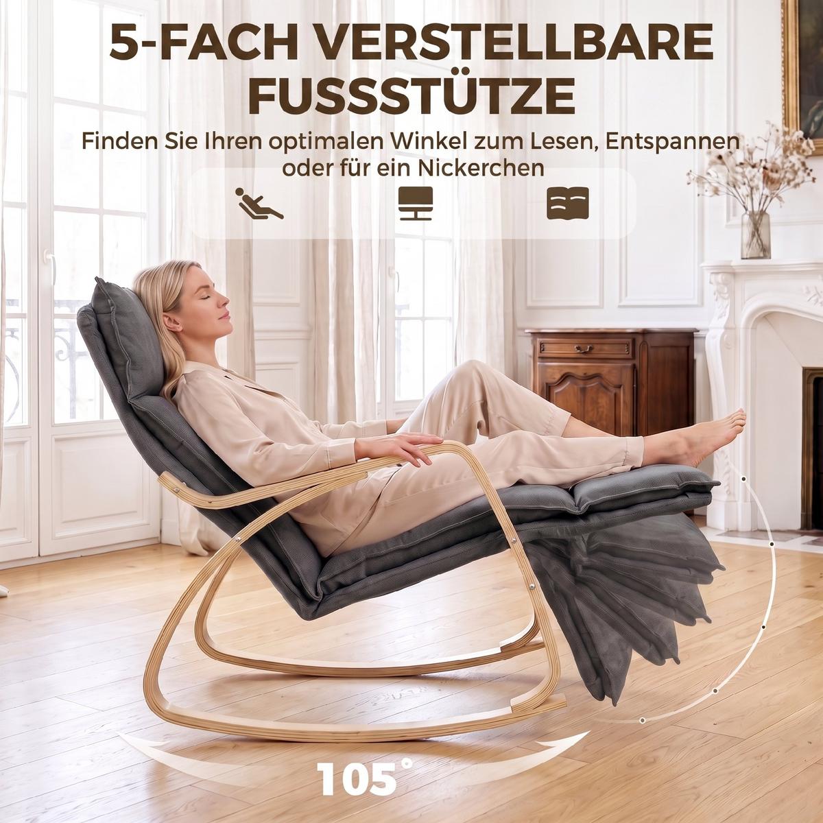 SCHAUKELSTUHL Polyester Dunkelgrau - Dunkelgrau/Creme, Birkenholz/Holzwerkstoff (67/92/106cm) - HOMCOM