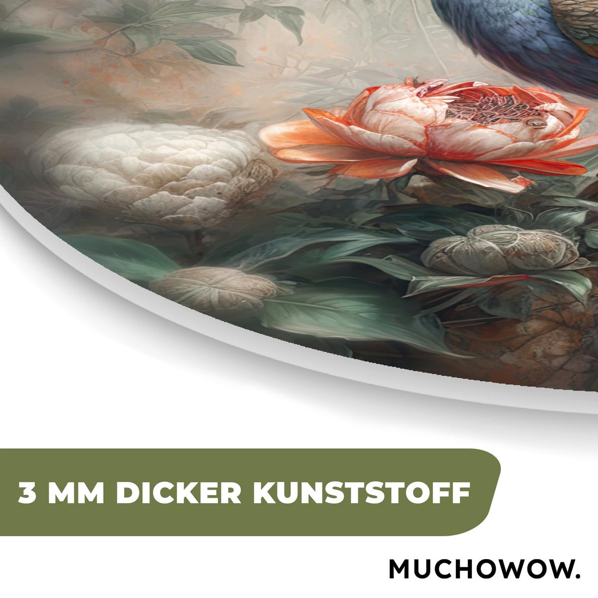WANDBILD Pfau - Pfauenfedern - Vogel - Dschungel - Blumen Room Decor 90x90 cm - Smaragdgrün, Kunststoff (90/90cm) - MuchoWow