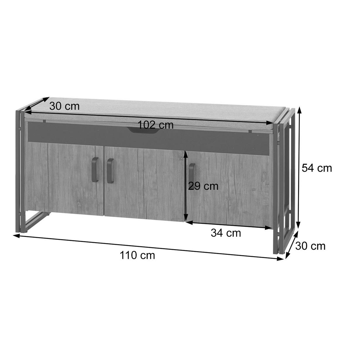 SITZBANK Grau - Grau, Holz (110/53/30cm) - MCW