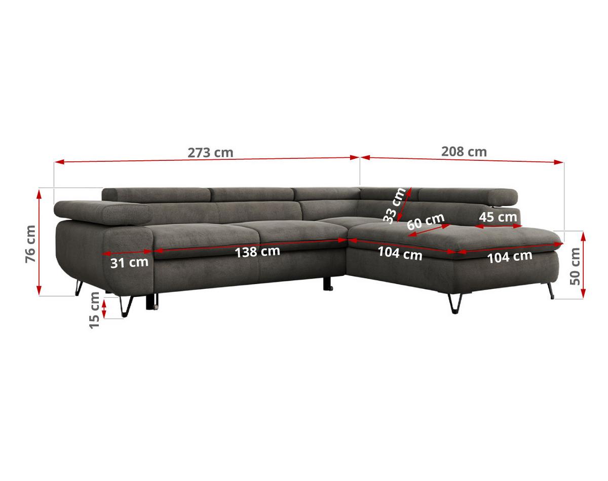 ECKSOFA PETER L Dunkelgrau Velvet - Links Seite - Dunkelgrau/Schwarz, Textil/Metall (208/273cm) - MKS