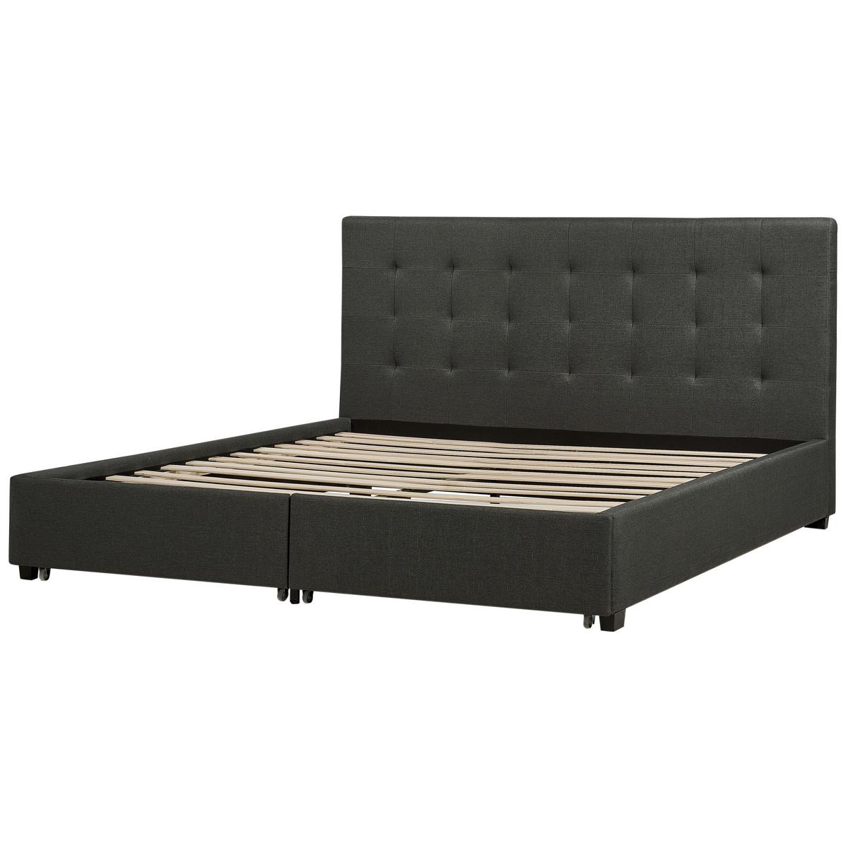 BETT mit Schubladen 180/200 cm Stoff Dunkelgrau La Rochelle - Dunkelgrau, Textil (180/200cm) - Beliani