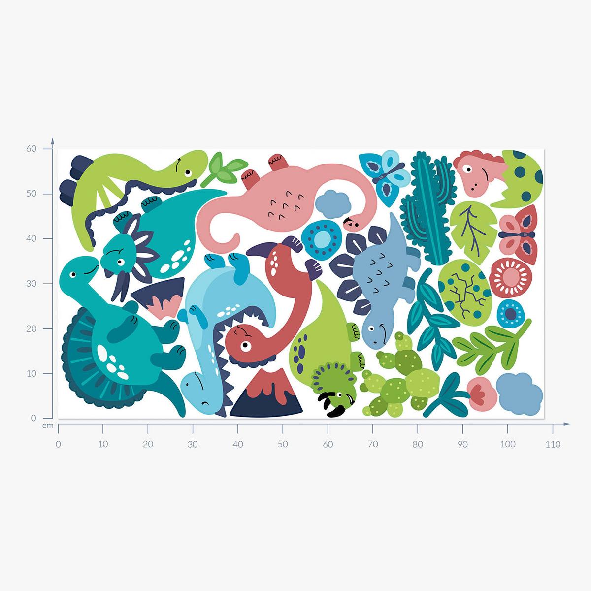 WANDAUFKLEBER 60x108cm - Dinosaurier und Pflanzen - Multicolor, Kunststoff (60/108/0.1cm) - Wallfluent