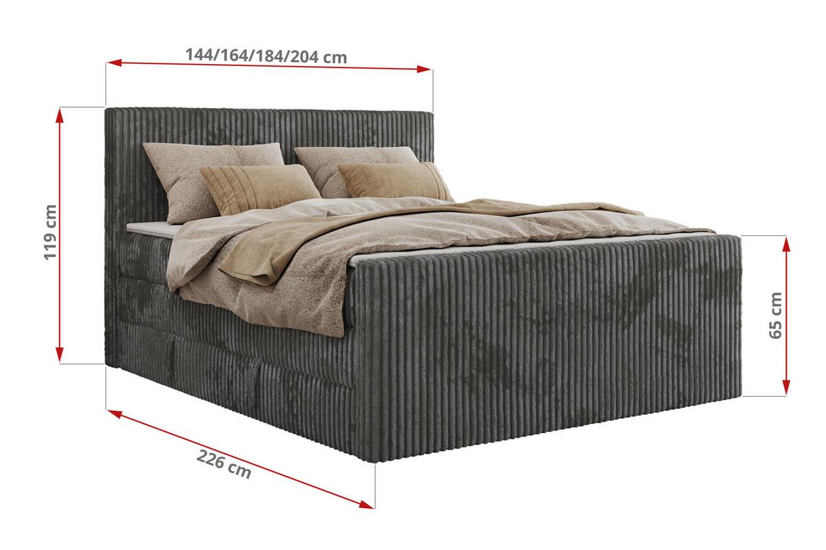 BOXSPRINGBETT TILIANO KING DUO 180/200 - Grau Cord - H4 - Grau, Textil (180/200cm) - MKS