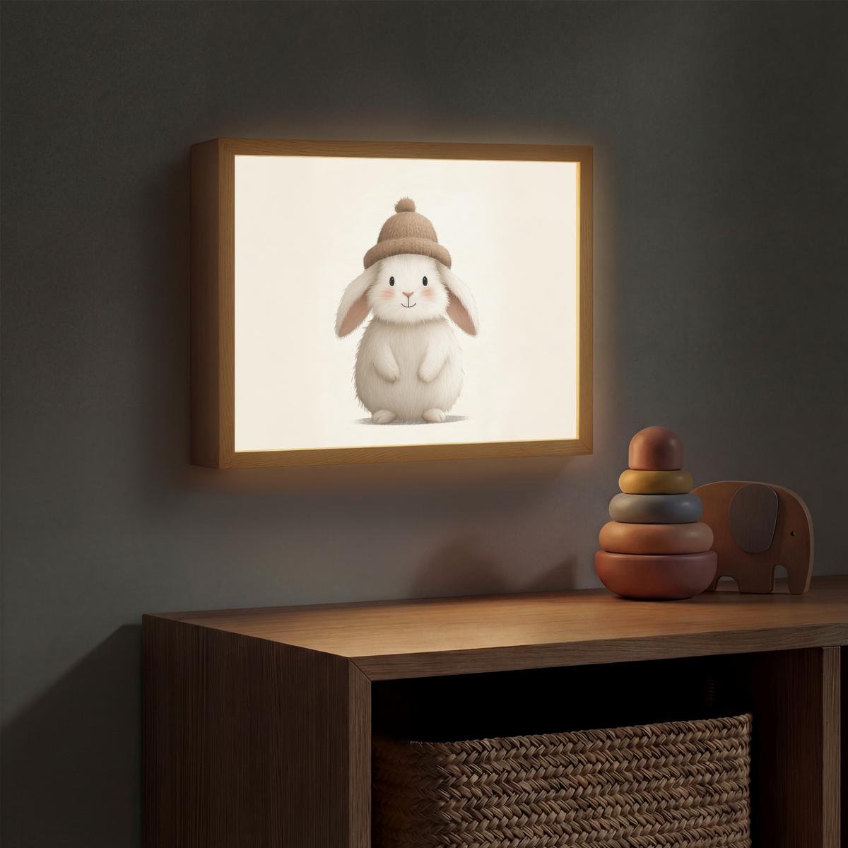 NACHTTISCHLAMPE MIT AKKU Kaninchen - Hut - Ohren - Beige 40x30 cm - Creme, Holzwerkstoff (8/40/30cm) - OnlyWow