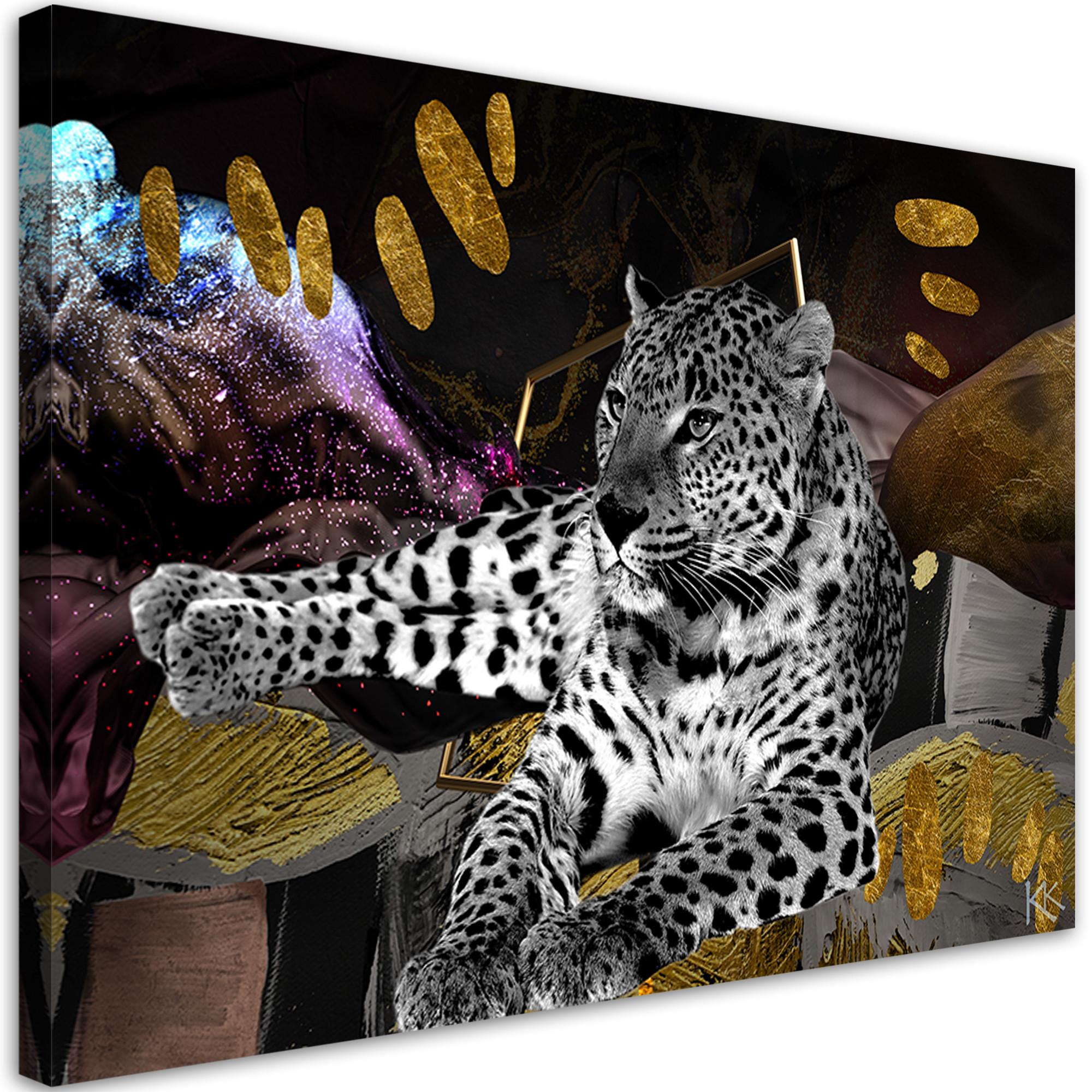 WANDBILD lampart farbige abstrakt - Schwarz, Textil (60/40cm) - Feeby