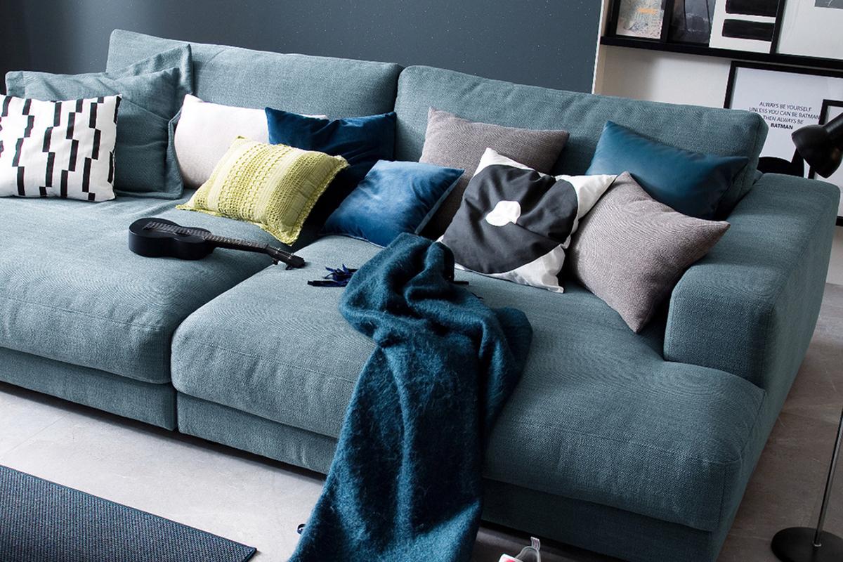 BIG SOFA XL MIT TABLETT MADELINE Petrol Webstoff - Petrol/Schwarz, Kunststoff/Textil (290/85/190cm) - KAWOLA