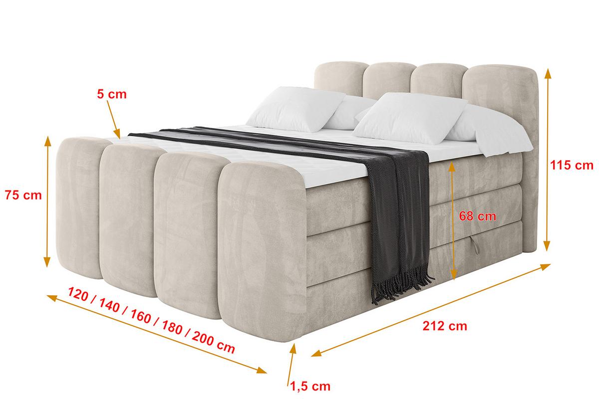BOXBETT mit Matratze H3|H4 und Lattenrost - NINA-Z KING - 140x200 cm Casablanca - Beige - Champagner, Holzwerkstoff (140/200cm)