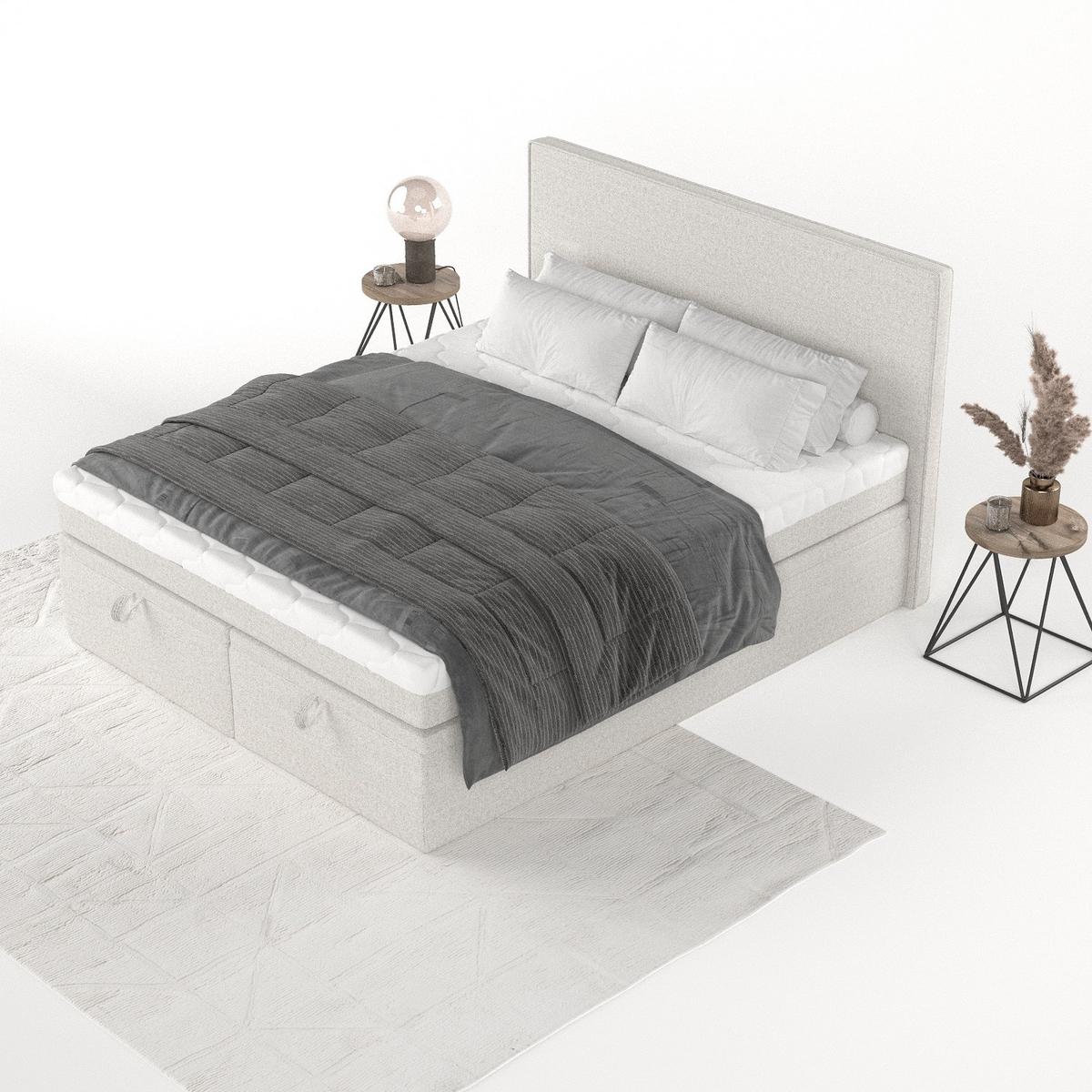 BOXBETT Zalla 200/200 cm Hellbeige im Riva Stoff - Sandfarben/Schwarz, Holz/Holzwerkstoff (200/200cm) - AltaBeds