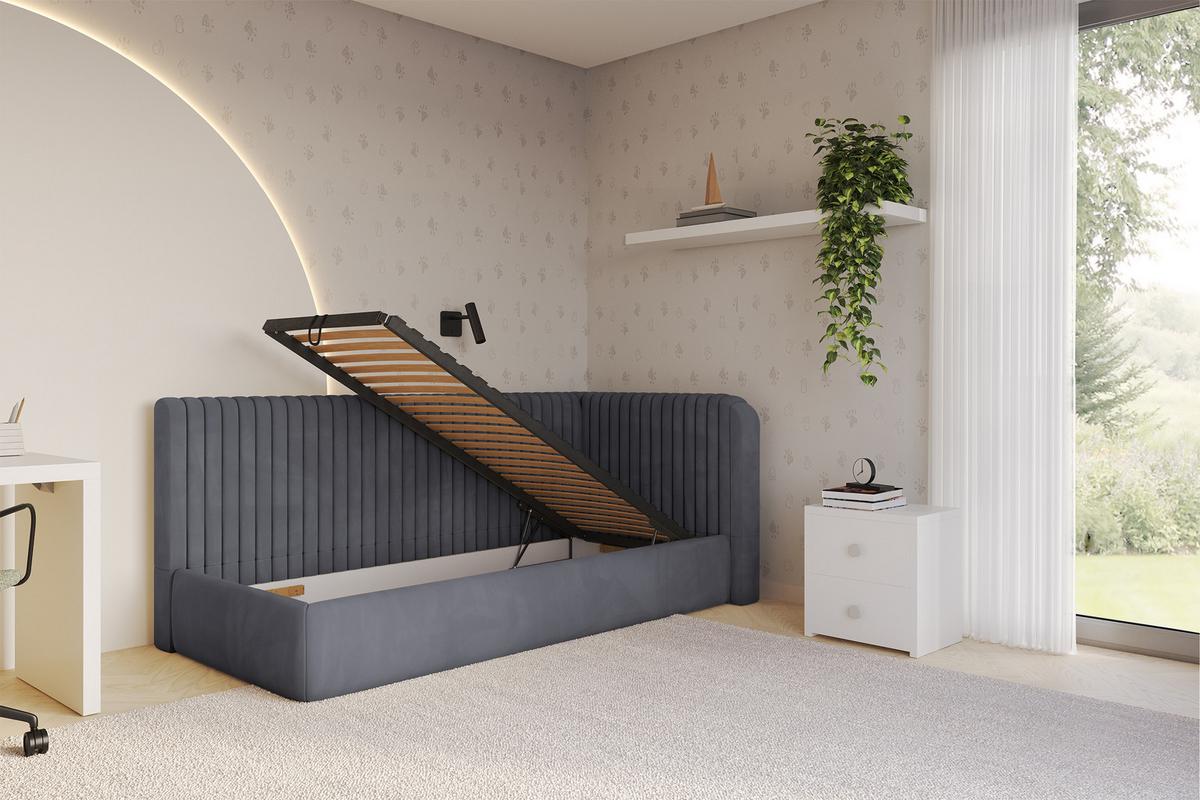 EINZELLBETT Jugendbett mit Bettkasten und Matratze H3/H4, Links - AURY 90x200 Dunkelgrau - Dunkelgrau, Holzwerkstoff/Textil (90/200cm) - ALTDECOR