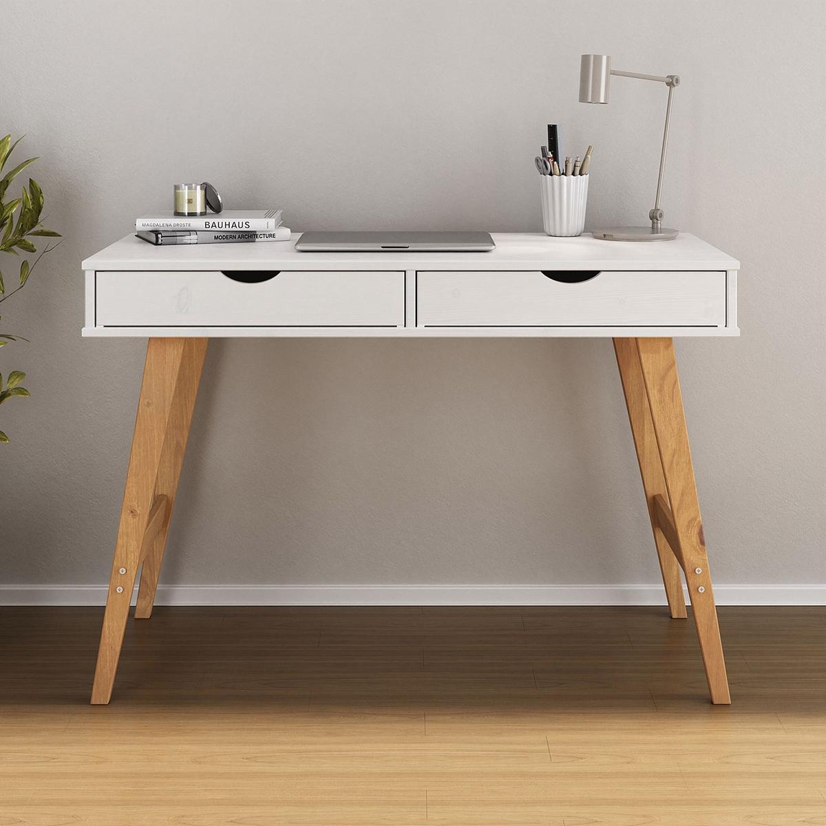 SCHREIBTISCH MILO weiß/Eiche - Eichefarben/Weiß, Holz (50/110/75cm) - IDIMEX
