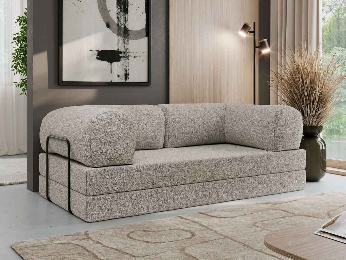 3-SITZER SOFA ORSETTO - Hellgrau Stukture - Hellgrau/Schwarz, Textil/Metall (200/70/100cm) - MKS