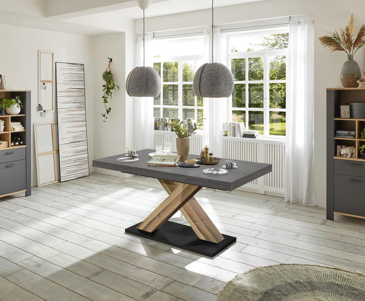 ESSTISCH ausziehbar Elene 160x90x76 Plankeneiche/Graphit - Grau, Holzwerkstoff (160/90/76cm) - 58aufmkessel