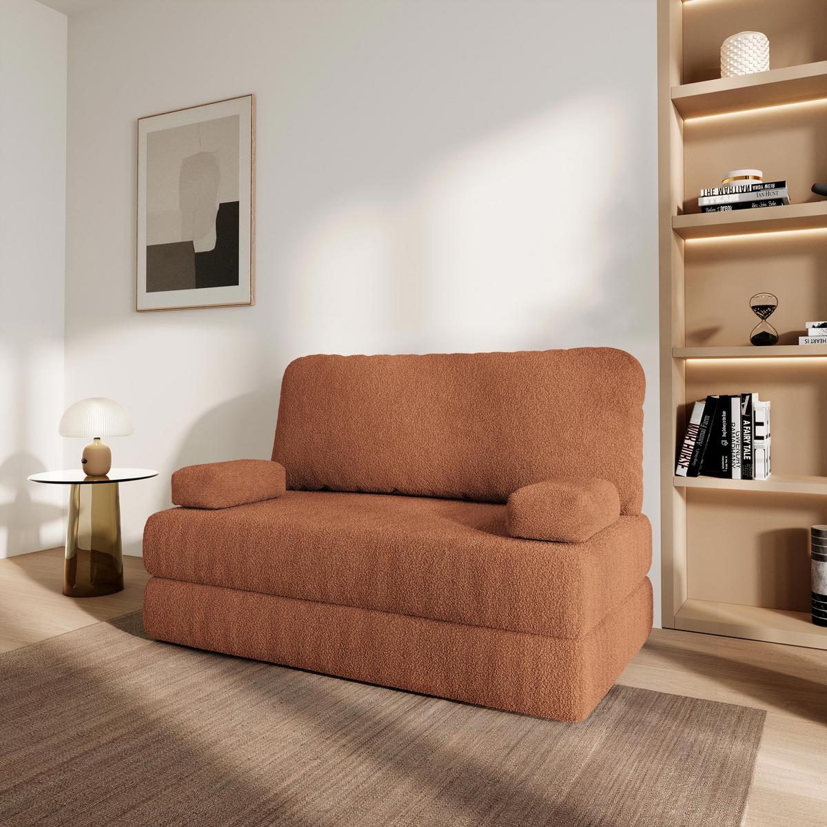BETTSOFA KESTE aus Schaumstoff Bucle-Stoff Orange Schlaffunktion - Orange, Textil (140/86/60cm) - MASSENO
