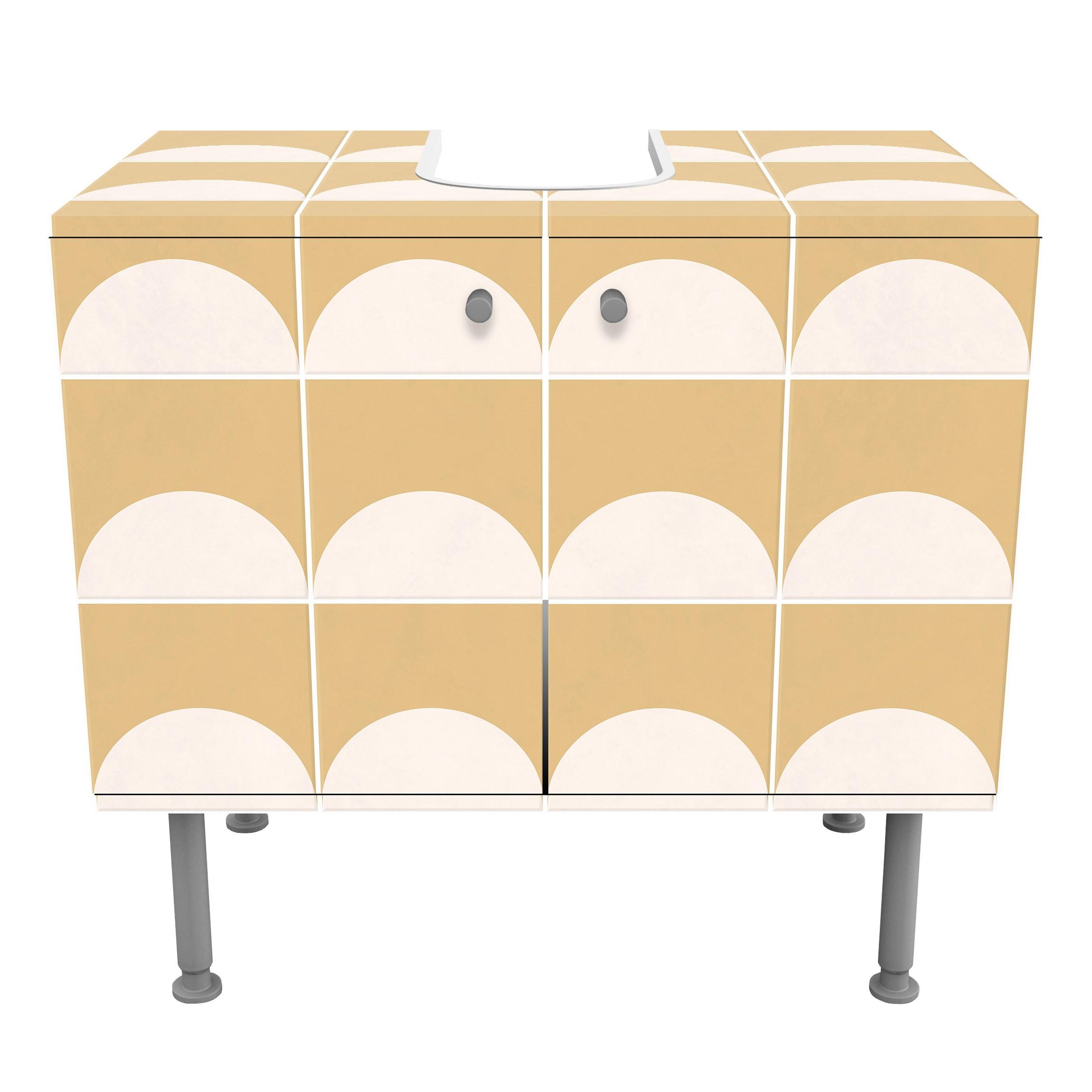 WASCHBECKENUNTERSCHRANK Fliesen mit Halbkreisen Gelb 60/55/35 cm - Gelb, Holzwerkstoff (60/55/35cm) - Bilderwelten