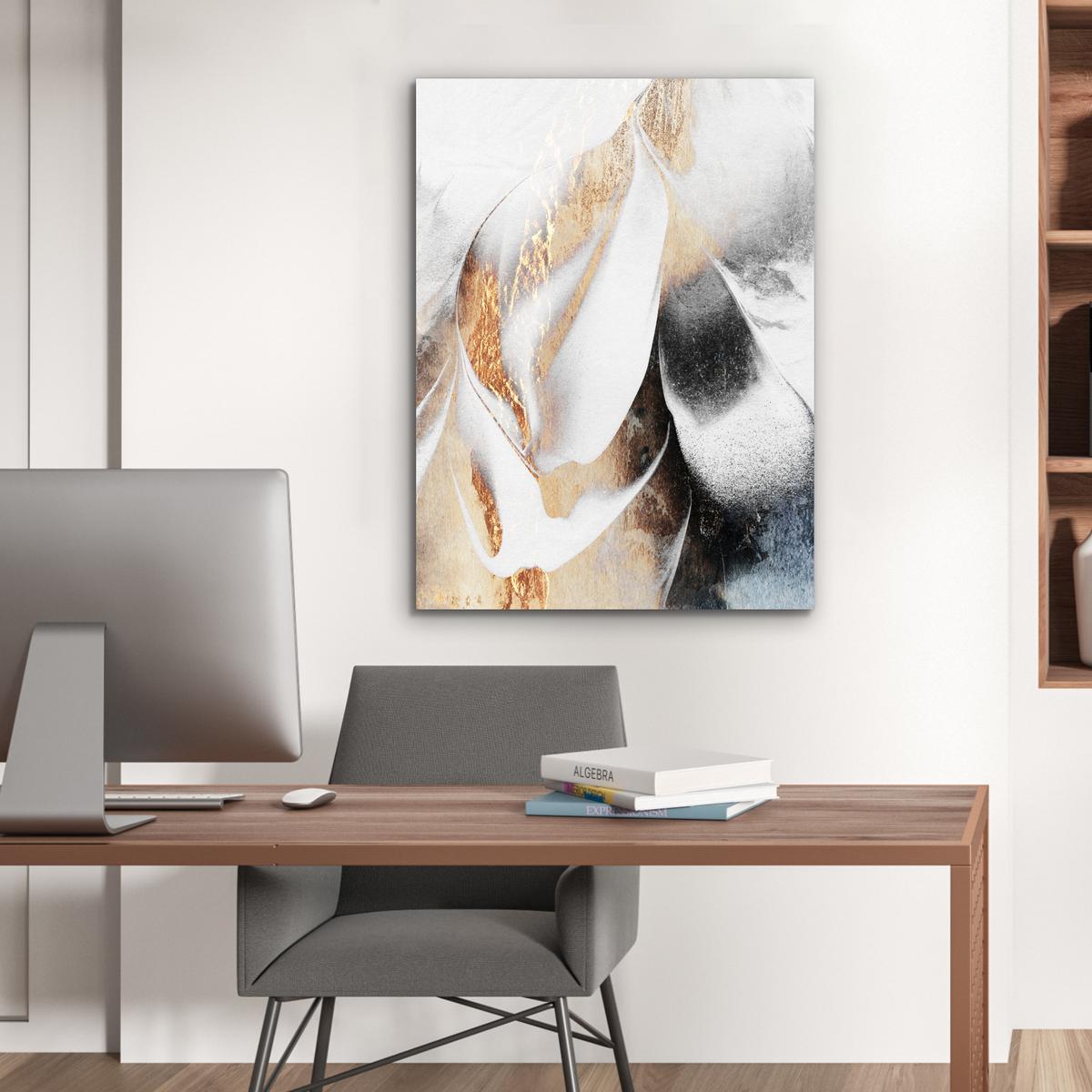 METALLBILD Luxus - Abstrakt - Gold - Weiß 60x80 cm - Goldfarben, Metall (60/80cm) - MuchoWow
