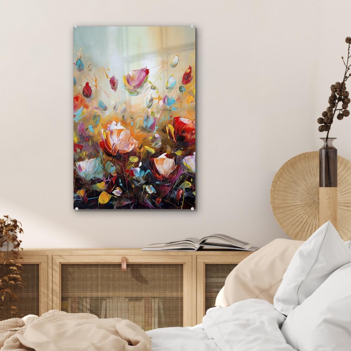 ACRYLGLASBILD Blumen - Kunst - Natur - Ölgemälde Wanddeko Wohnzimmer 40x60 cm - Multicolor, Glas (40/60cm) - MuchoWow