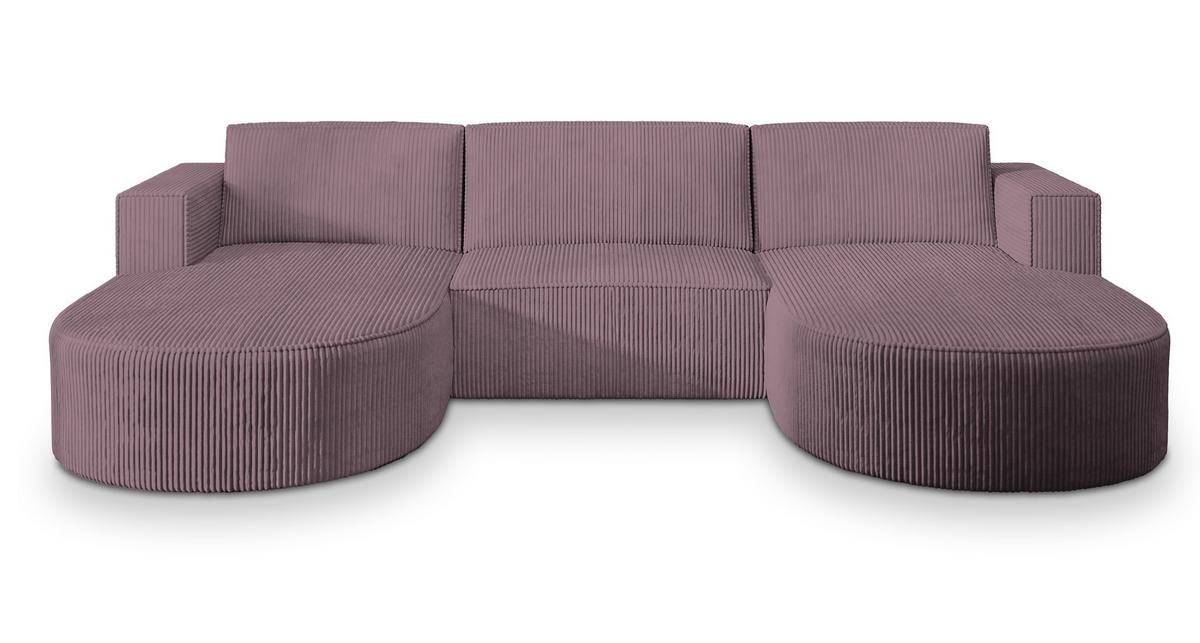 WOHNLANDSCHAFT VEZZO P Lila Kordstoff mit Schlaffunktion - Lila/Grau, Holz/Kunststoff (347/85/174cm) - MASSENO