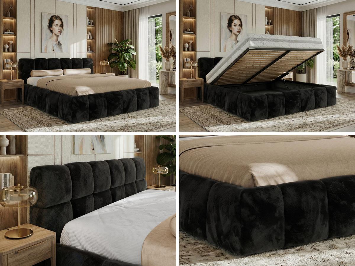 POLSTERBETT NIRA CLASSIC 200/200 - Schwarz Plüsch - Multipocket-Matratze - Schwarz, Textil (200/200cm) - MKS