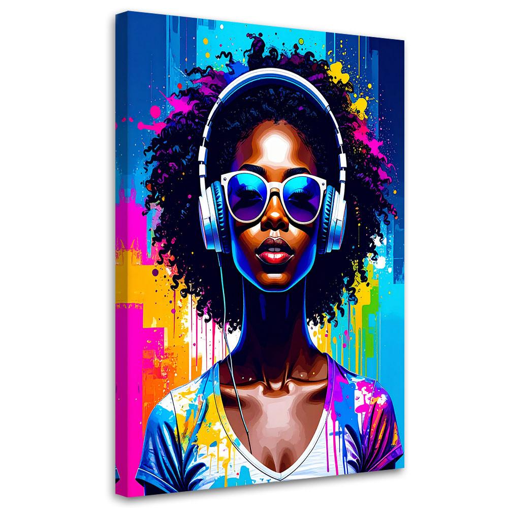 LEINWANDBILD Abstrakt Frau DJ Musik 60x90cm - Multicolor, Textil (60/90cm) - Feeby