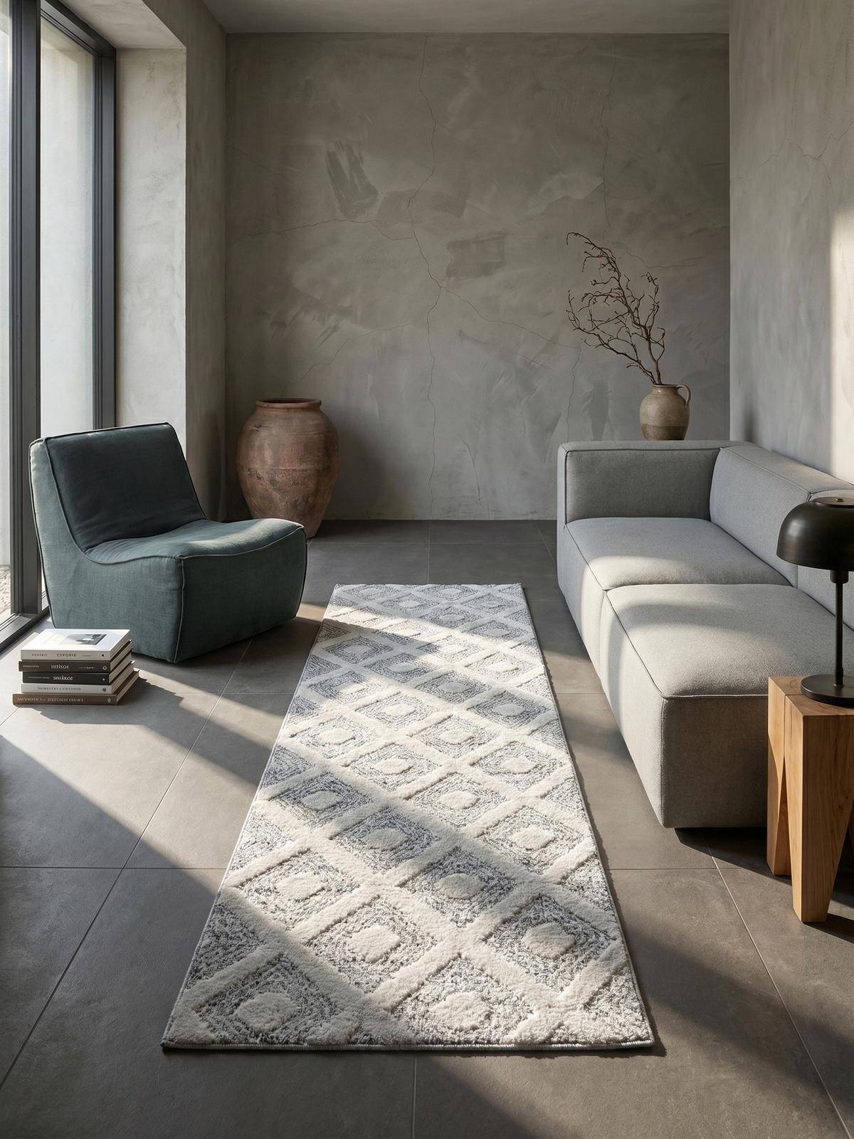 TEPPICH Hochflor EISACK in Grau, geometrisch, aus Polypropylen, 80 x 250 cm - Grau, Textil (250/80cm) - KADIMA DESIGN