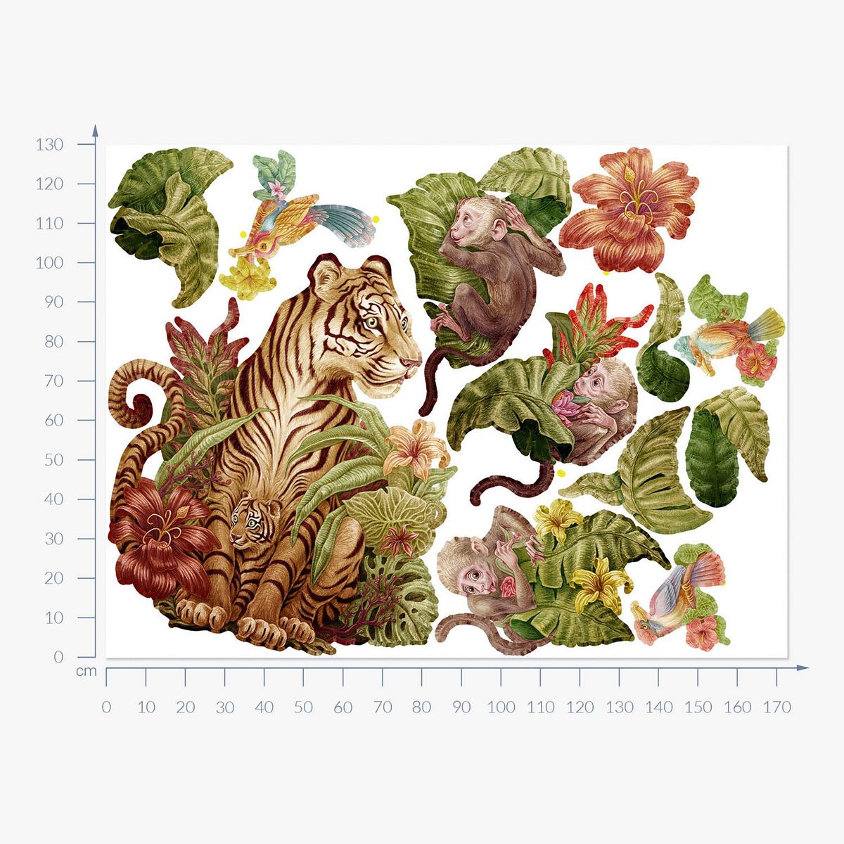 WANDAUFKLEBER 130x173cm - Dschungelsafari - Multicolor, Kunststoff (130/173/0.1cm) - Wallfluent