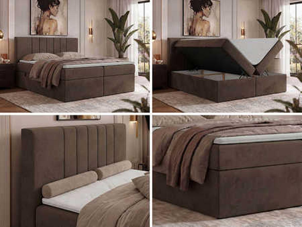 BOXBETT INERO 140/200 - Braun Velvet - Topper Visco - H4 - Schwarz/Braun, Kunststoff/Textil (140/200cm) - MKS