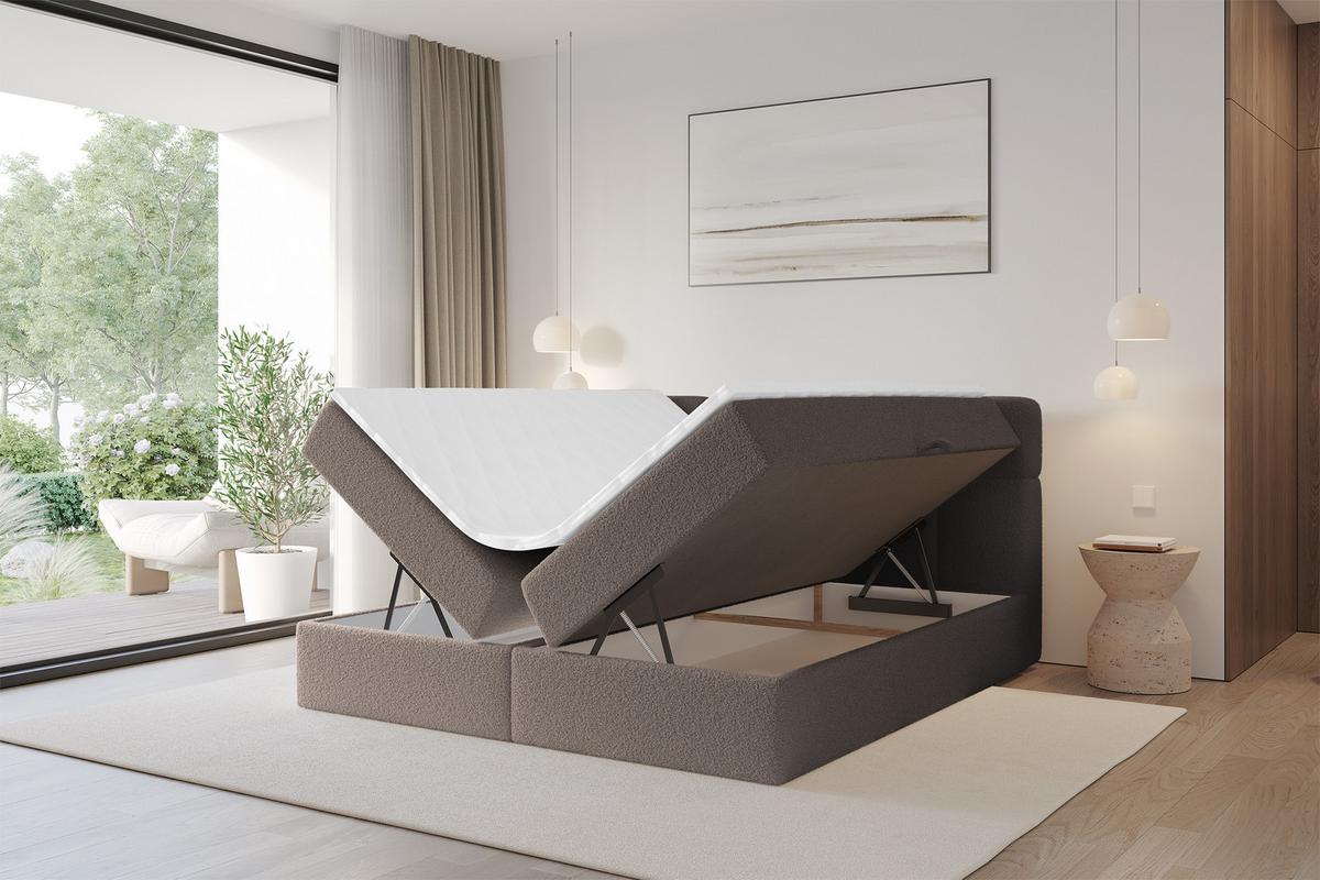 BOXBETT mit Matratze H4 - FAMA - 160x200 cm Braun Quelle - Braun, Holzwerkstoff (160/200cm) - ALTDECOR