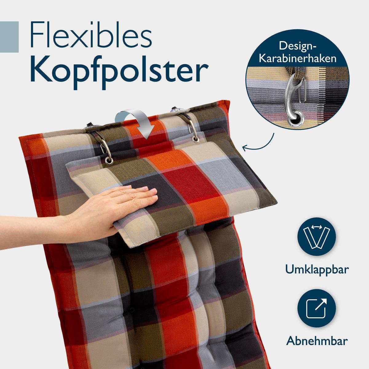 HOCHLEHNERAUFLAGE Sun-HL 119/50/8cm Orange-Beige-Kariert - Multicolor, Textil (50/8/119cm) - Beautissu 