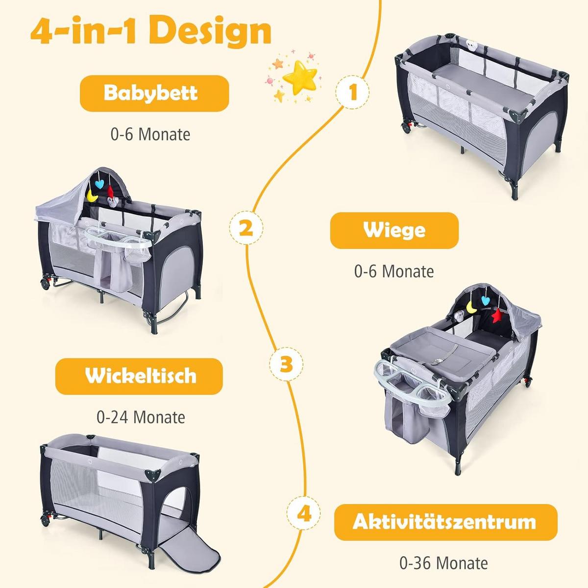 BABYWIEGE Grau - Grau, Metall - COSTWAY