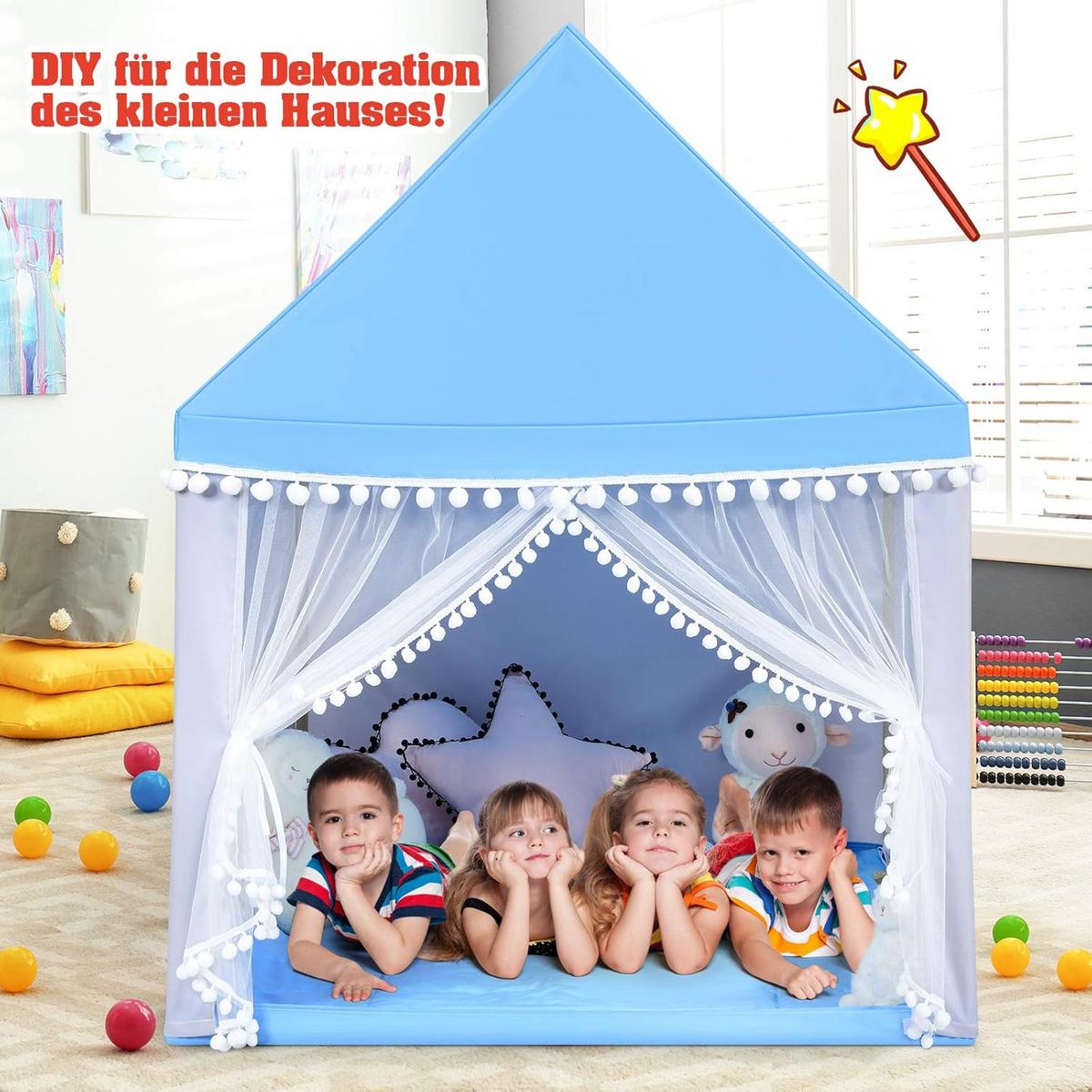 KINDERZELT 140cm Blau - Blau, Textil (120/105cm) - COSTWAY