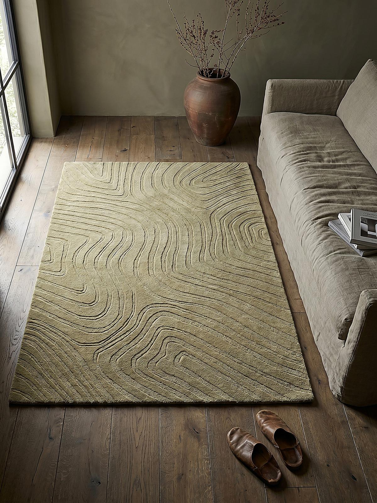 WOLLTEPPICH LEVEN, abstrakt, Olivegrün, 120 x 170 cm - Grün, Textil (170/120cm) - KADIMA DESIGN