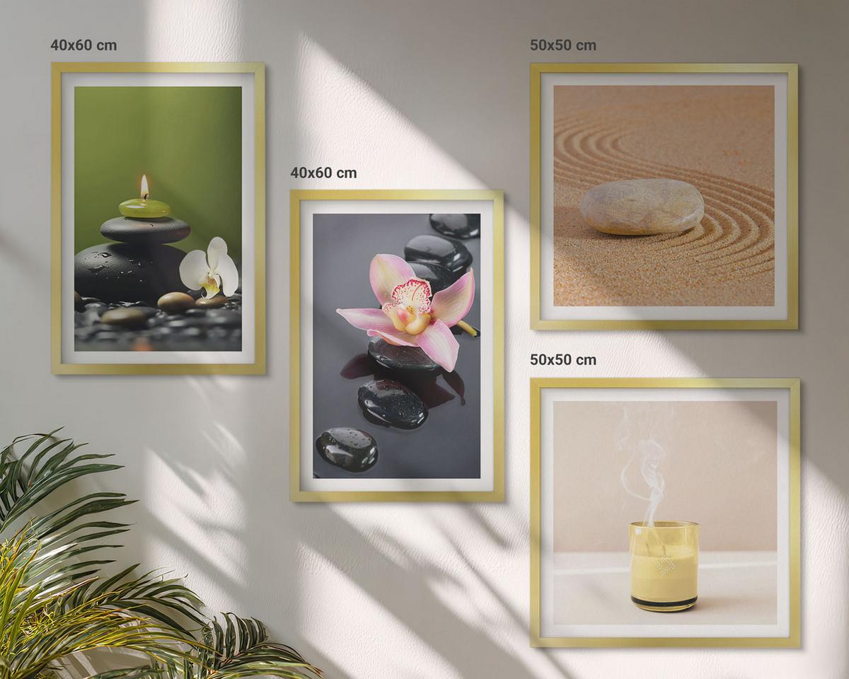 BILDER SET 4er Set - 50x50 cm & 40x60 cm Goldrahmen - Entspannende Zen-Steine für inneren Frieden - Goldfarben, Kunststoff (50/50cm) - TULUP