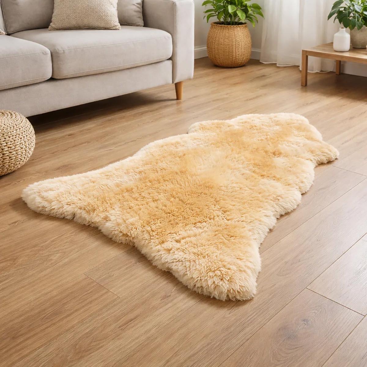 FELL Deutsches Merino Lammfell Schaffell Hellbraun ca. 105 cm - Hellbraun, Fell (55/105cm) - Provellus