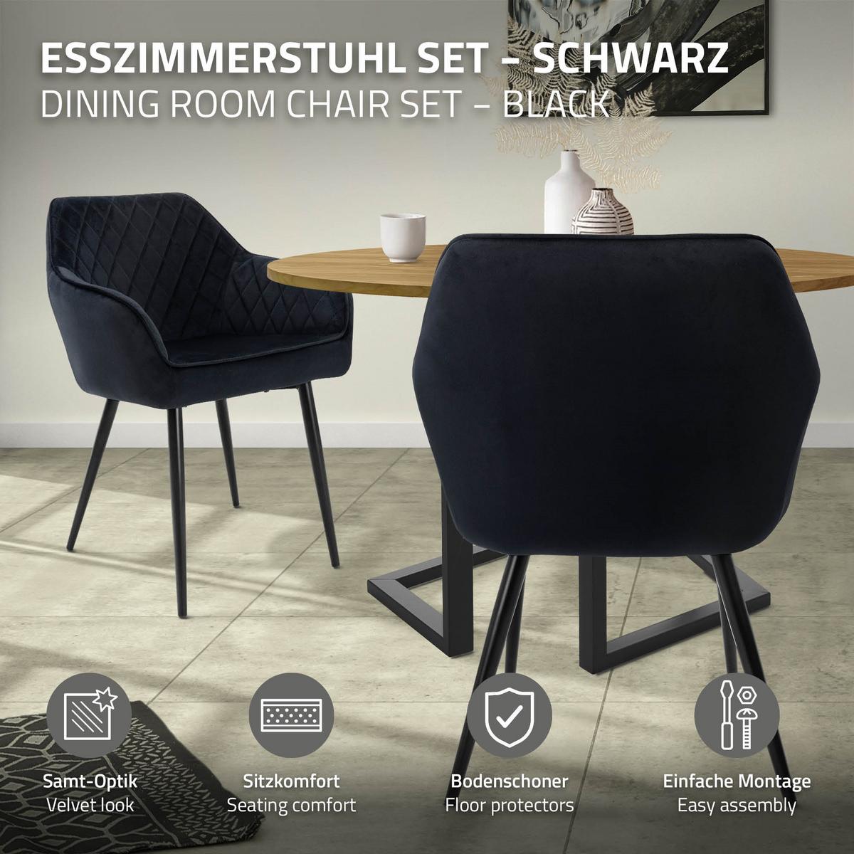 ESSZIMMERSTUHL 4er Set Schwarz Samt - Schwarz, Textil/Metall (63/80/60cm) - ML-DESIGN