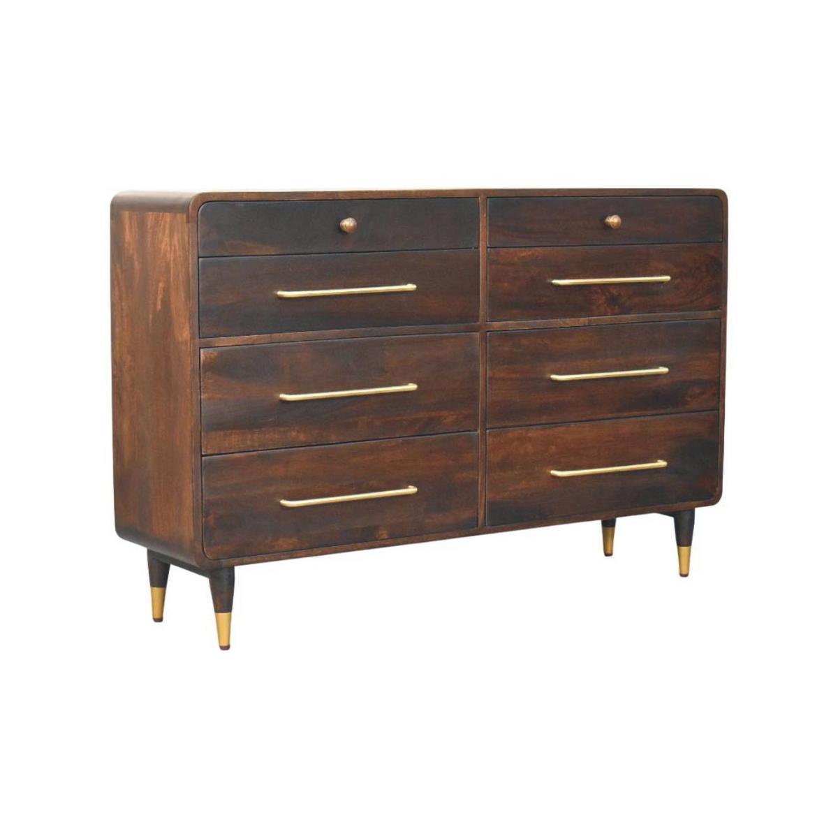 KOMMODE mit edlem Samtbezug in Mokka-Finish, 6 Schubladen, dunkelbraun. - Dunkelbraun, Holz (130/85/35cm) - Artisan Furniture