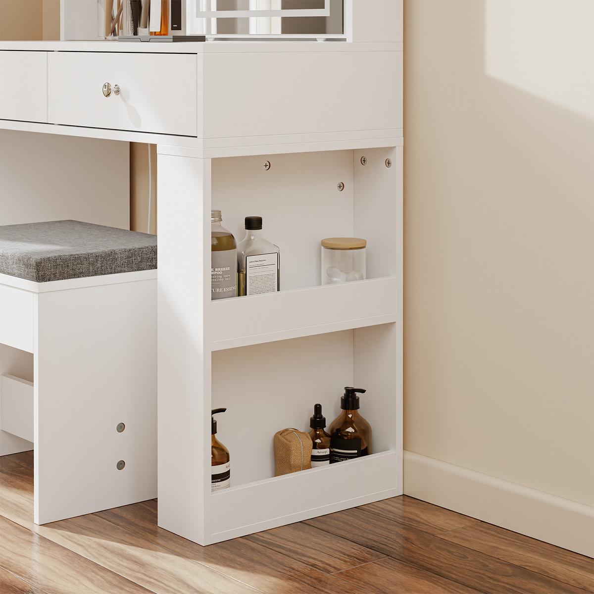 SCHMINKTISCH mit Spiegel (3 einstellbaren Lichtfarben) und Hocker 120x40x127cm - Weiß, Holzwerkstoff (120/127/40cm) - SoBuy