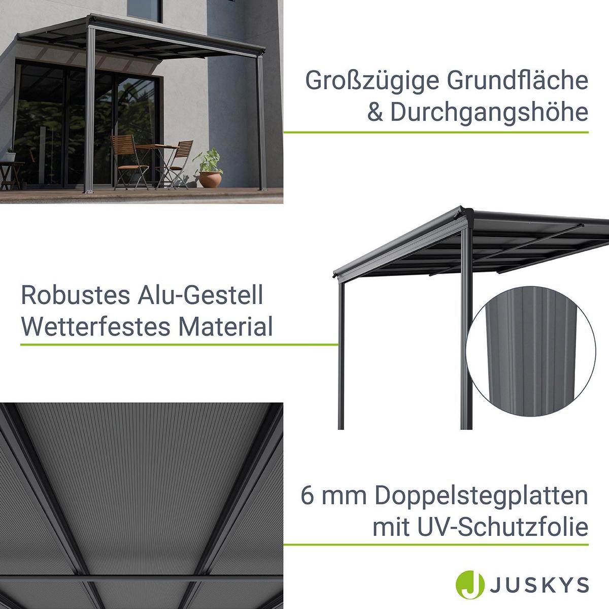 TERRASSENDACH Borneo Aluminium 3x3m dunkelgrau - Dunkelgrau, Metall (313/300/300cm) - Juskys