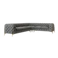 ECKSOFA Chesterfield Lexi Grau Samt, langer Schenkel links - Goldfarben/Grau, Holz/Textil (323/264cm) - S-Style