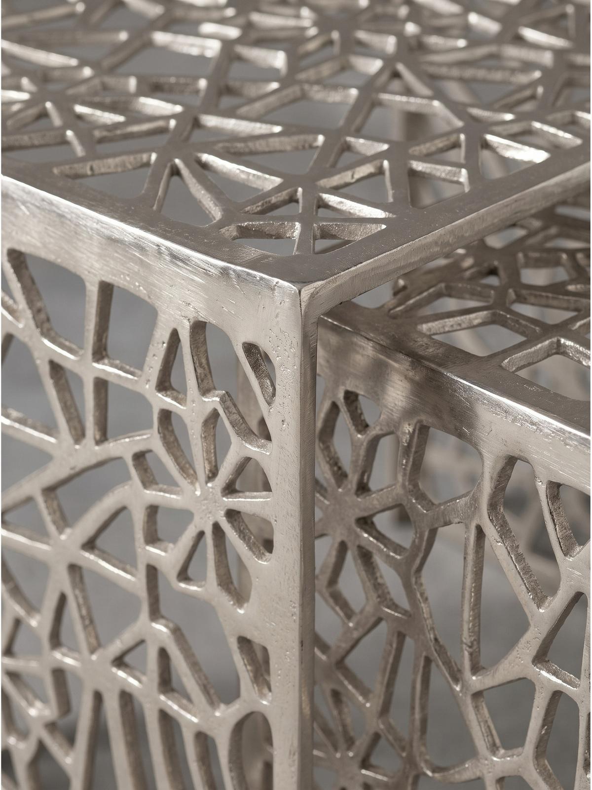 COUCHTISCHE 2er-Set INDRE, Aluminium, handgefertigt, Silber, 50 x 40 x 40 cm - Silberfarben, Metall (40/50/40cm) - KADIMA DESIGN