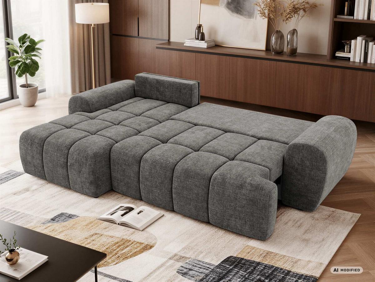 ECKSOFA MARIVO L - Dunkelgrau Schenille grob gewebt - Links Seite - Dunkelgrau/Schwarz, Kunststoff/Textil (161/271cm) - MKS