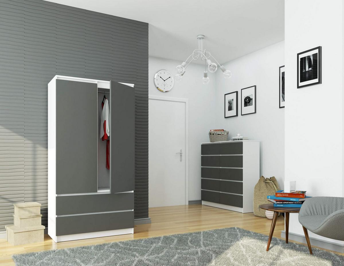 KLEIDERSCHRANK Weiß, Graphit Grau 180/90/51 - Weiß, Holzwerkstoff (90/180/51cm) - RAUMHIRSCH FURNITURE