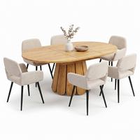 ESSTISCH-SET 1+6, ausziehbarer Tisch mit 6 Esszimmerstühlen - Schwarz/Naturfarben, Holzwerkstoff (118/76/118cm) - Urban Meuble