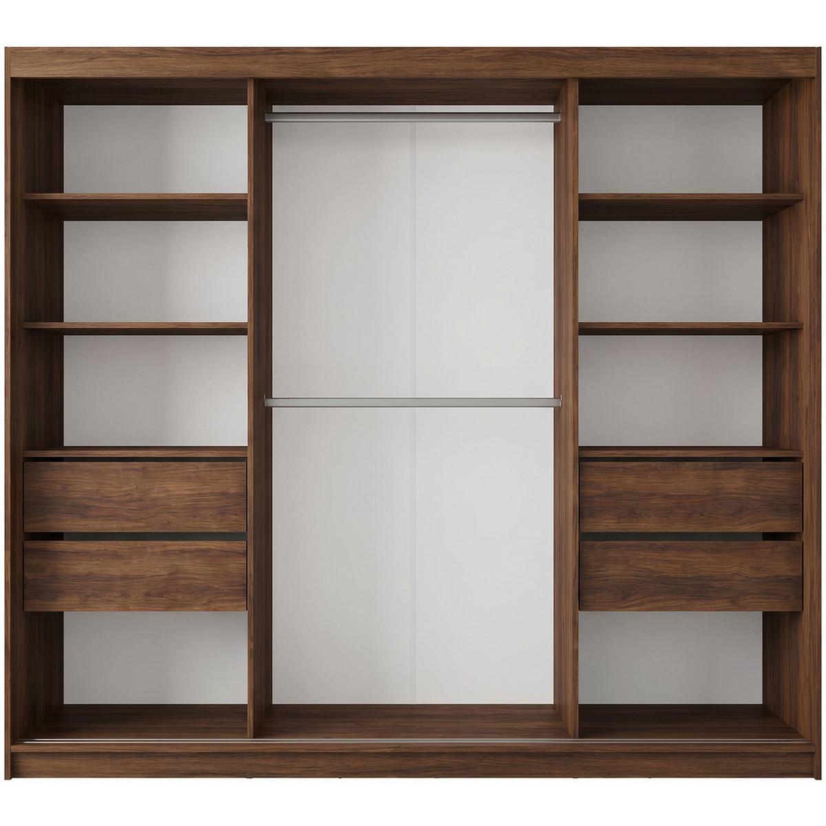 SCHWEBETÜRENSCHRANK Debra II mit Schubladen und Spiegel 240/216/61 Walnuss - Walnussfarben, Holzwerkstoff (240/216/61cm) - Beautysofa