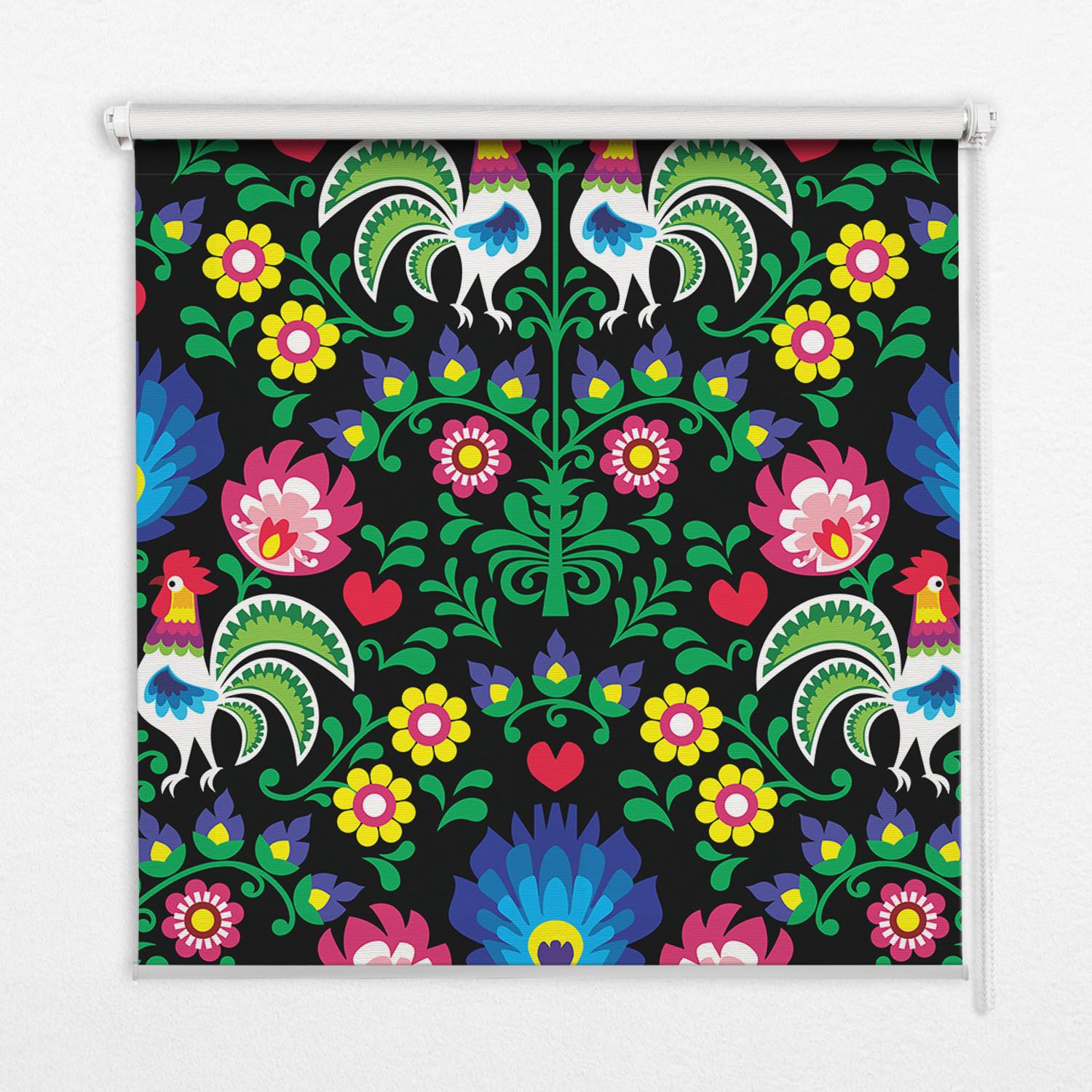 INNENROLLO - Fensterrollo - Rollo - 130x140 cm - Bunte Hähne - Blau, Kunststoff (130/140/0.5cm) - TULUP