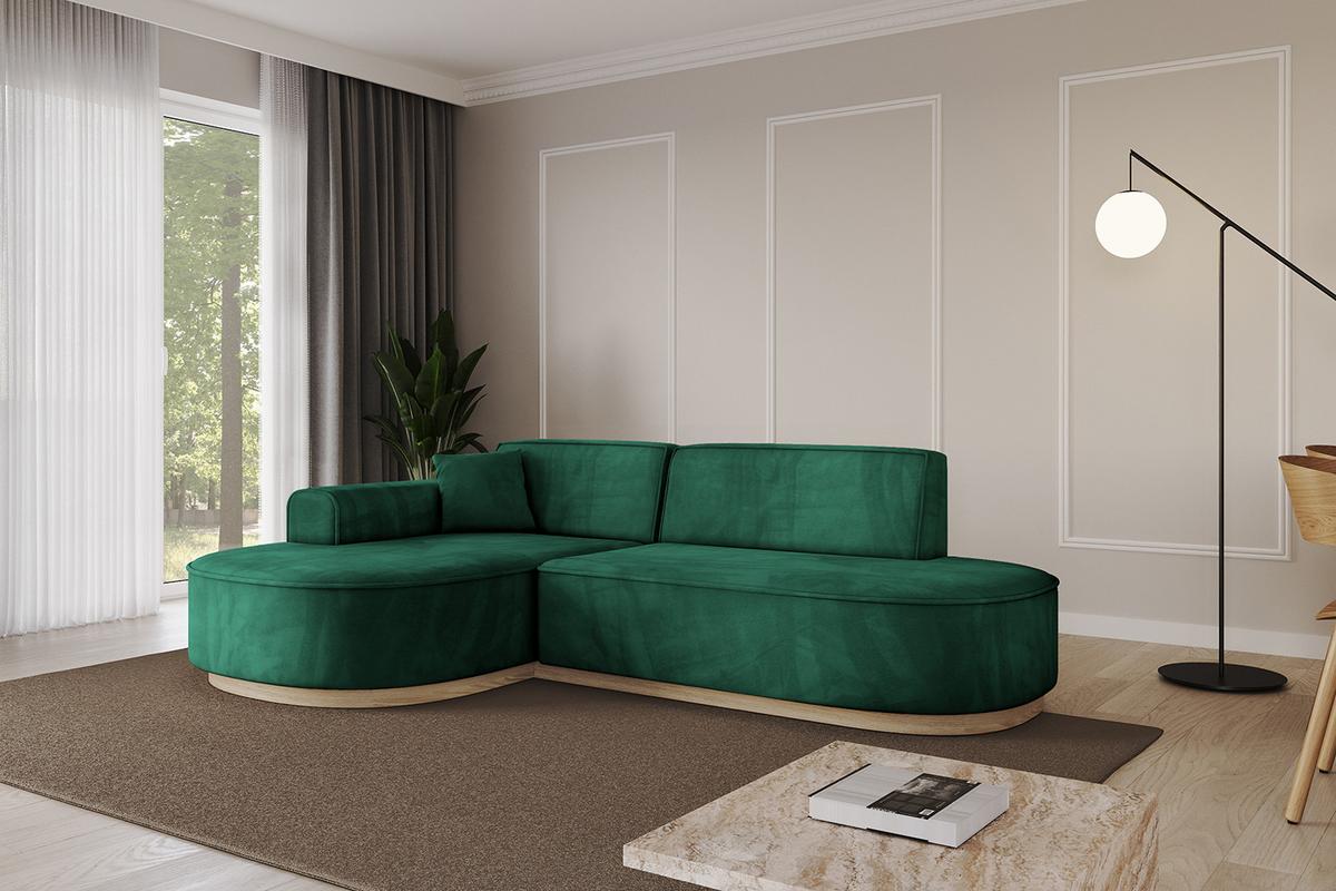 ECKSOFA Ottomane Links MARI-L1-v1 - 243x171x83 cm Grün Velours - Grün, Holzwerkstoff/Textil (243/171cm) - ALTDECOR