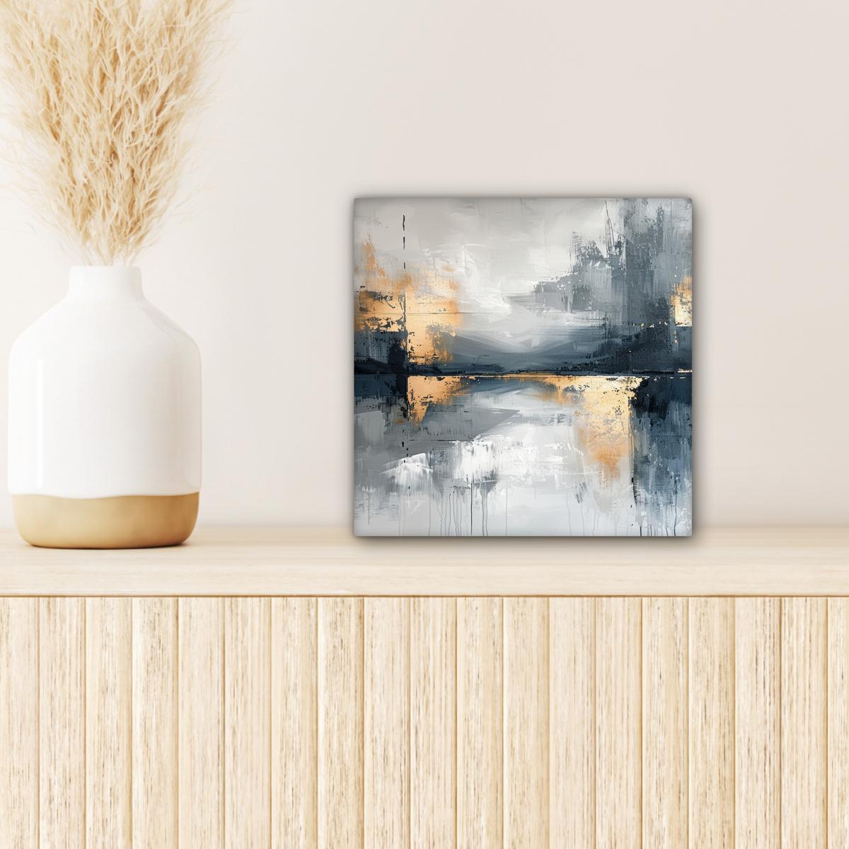 LEINWANDBILD Kunst - Grau - Gold - Abstrakt Deko Wohnzimmer 20x20 cm - Dunkelgrau, Textil (20/20cm) - MuchoWow